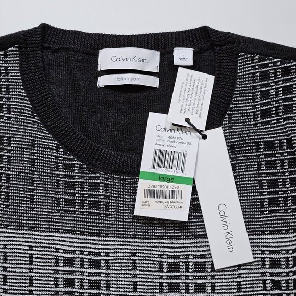 Calvin Klein Sweater Men L Gray Black Crewneck LS Italian Yarn Wool Blend Casual - Picture 4 of 15